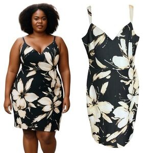 Ashley Graham Beyond Floral Dress Sleeveless Scuba Stretch Bodycon Zipper Back